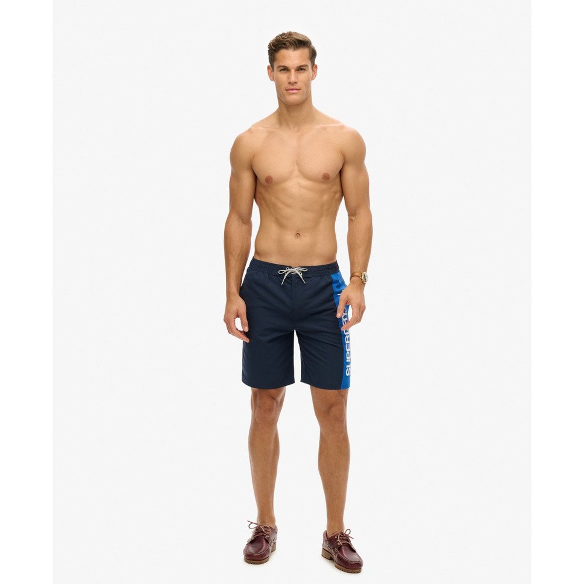 Short de surf recyclé 48 cm à logo Sportswear bleu marine profond, SUPERDRY