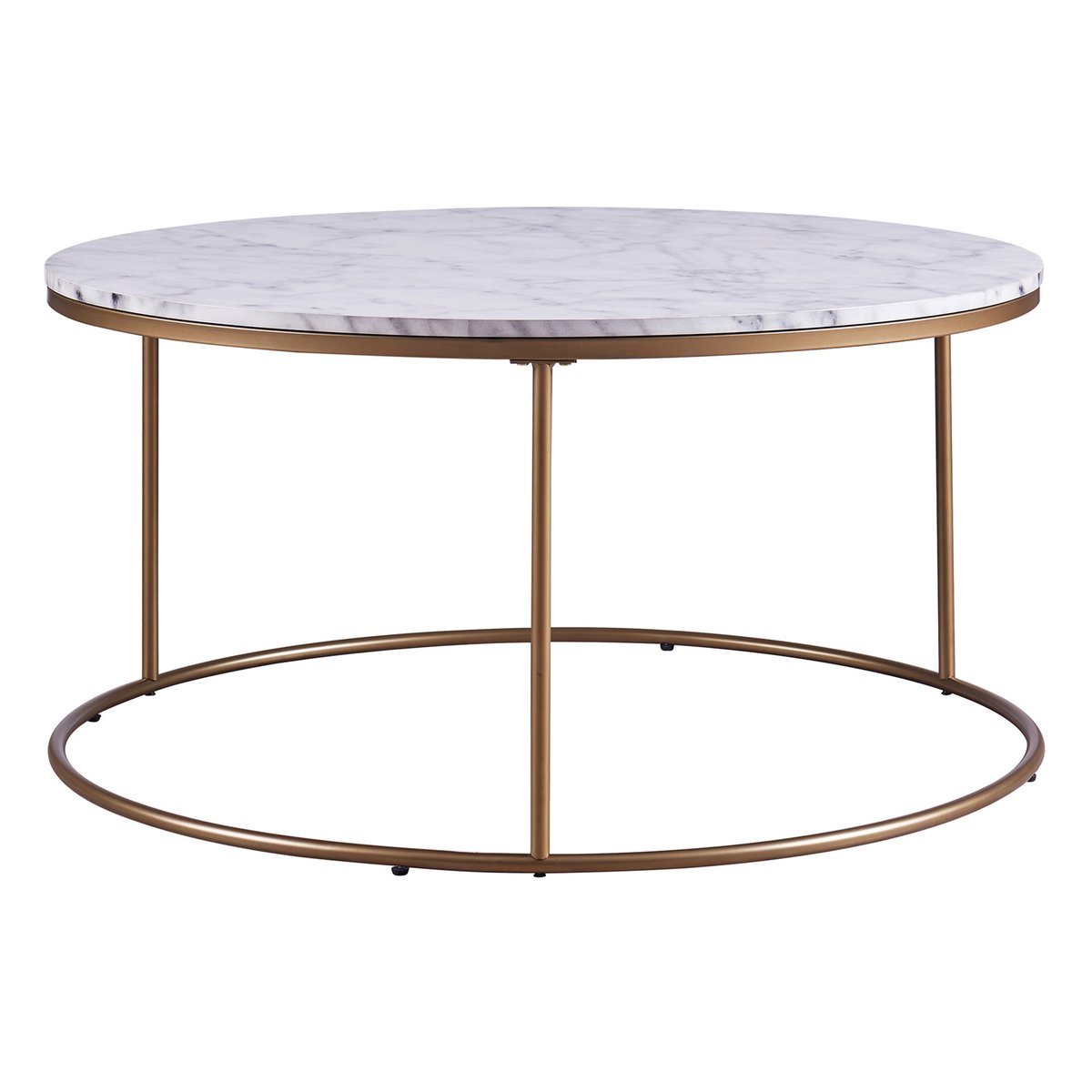 Grande table basse ronde effet marbre avec pieds dorés, Blanc, MARMO couleur unique, TEAMSON HOME