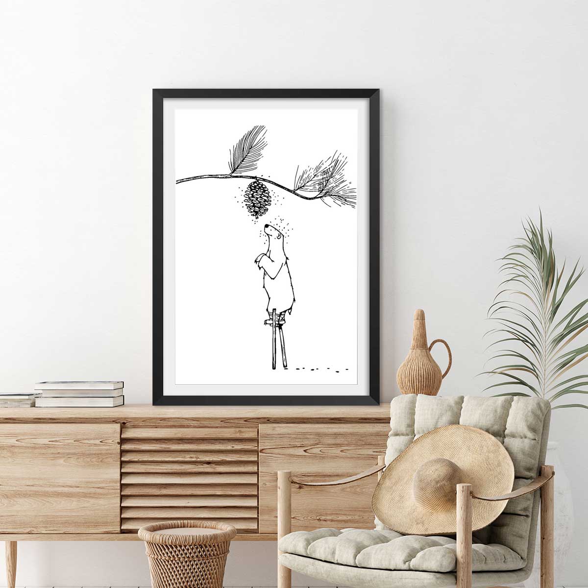 Poster ours landais affiche + cadre en bois - noir, HEXOA