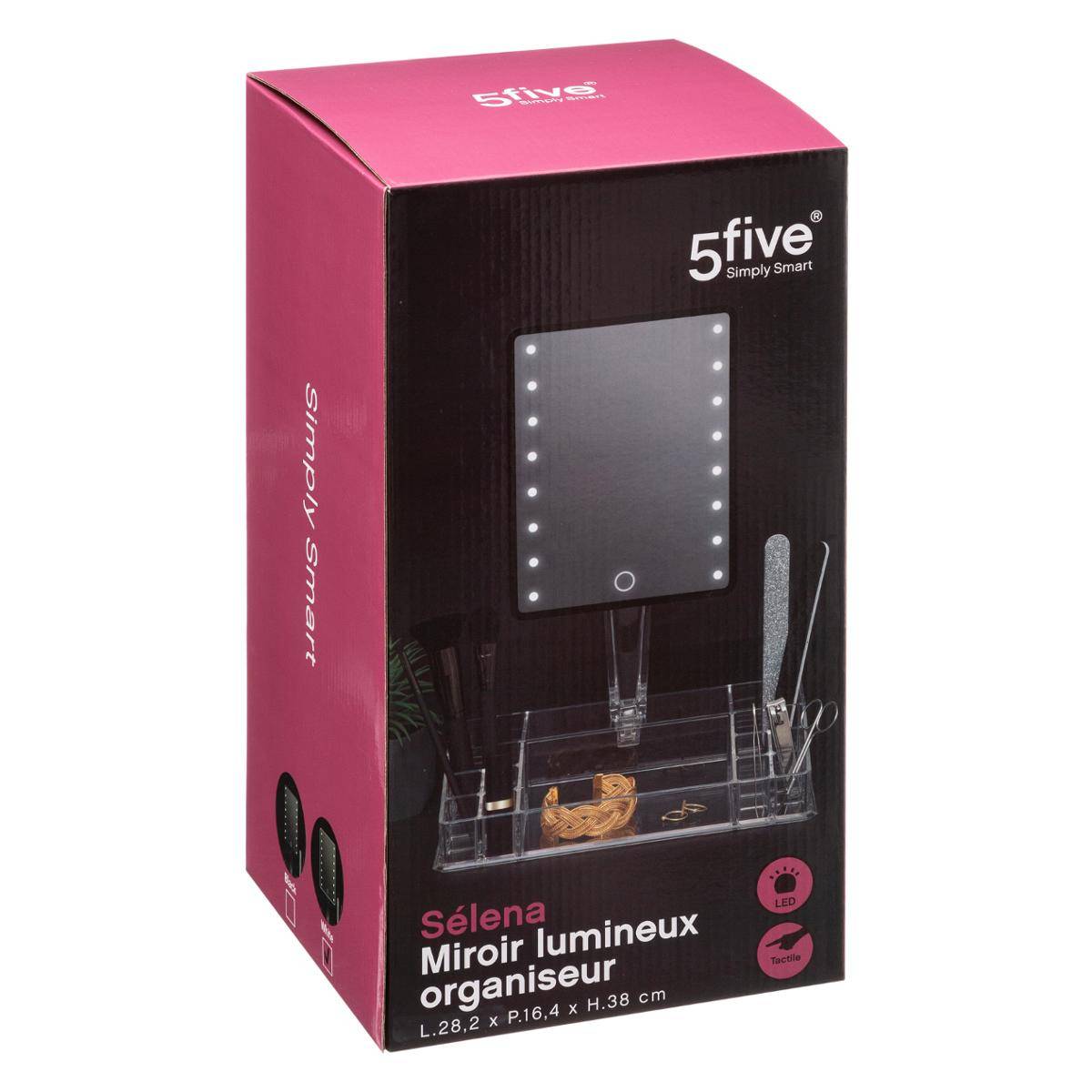 Miroir LED 14 compartiments de rangement SELENA argent, 5FIVE SIMPLY SMART