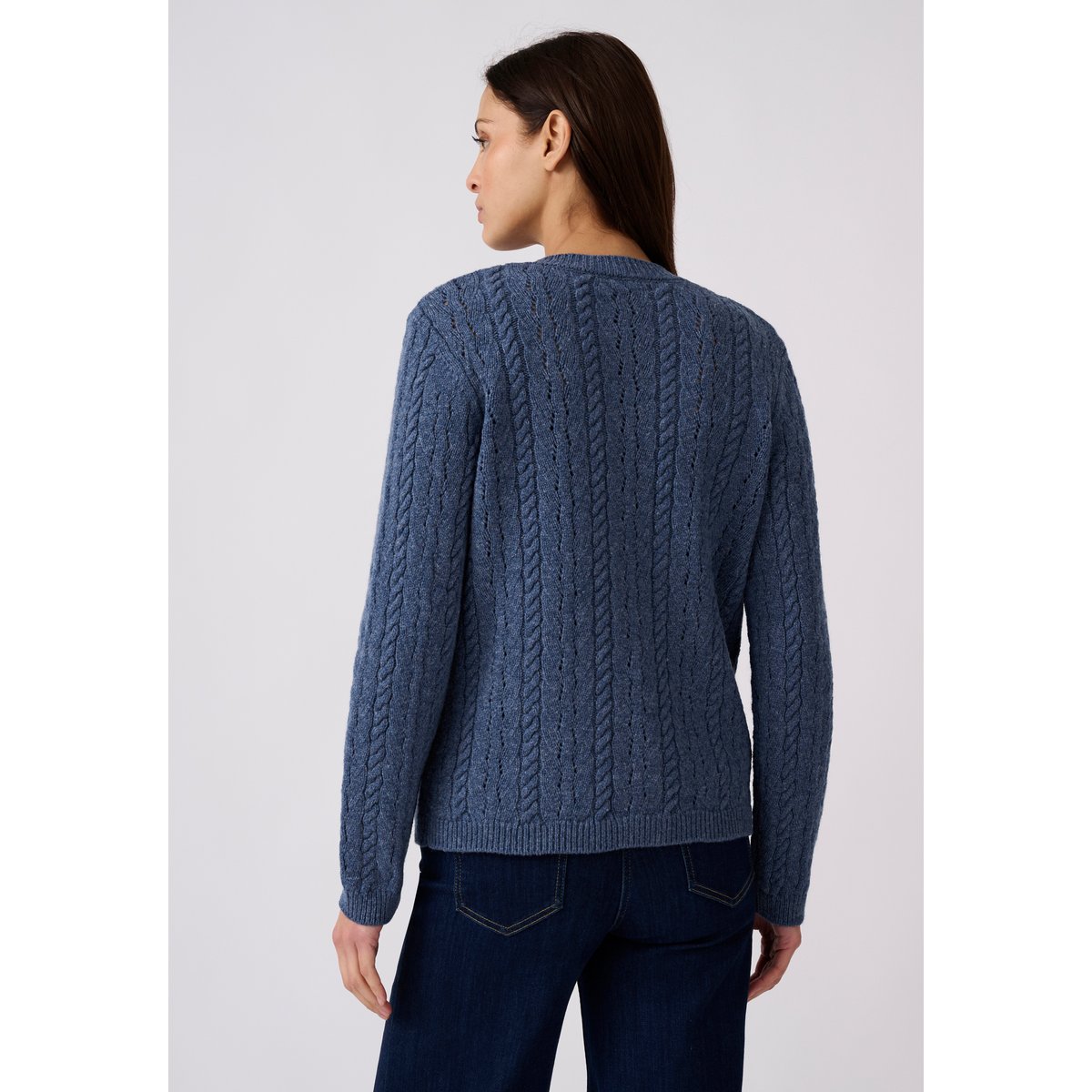 Gilet-veste torsadé 100% laine bleu chiné, DAMART