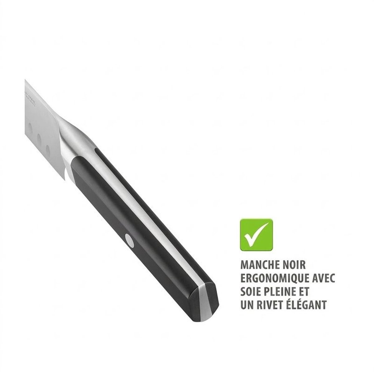 Couteau Santoku alvéolé ACURO, 18 cm, lame cannelée noir/argent, GEFU