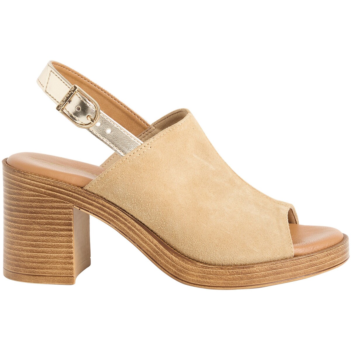 Suede Block Heel Sandals beige, TAMARIS