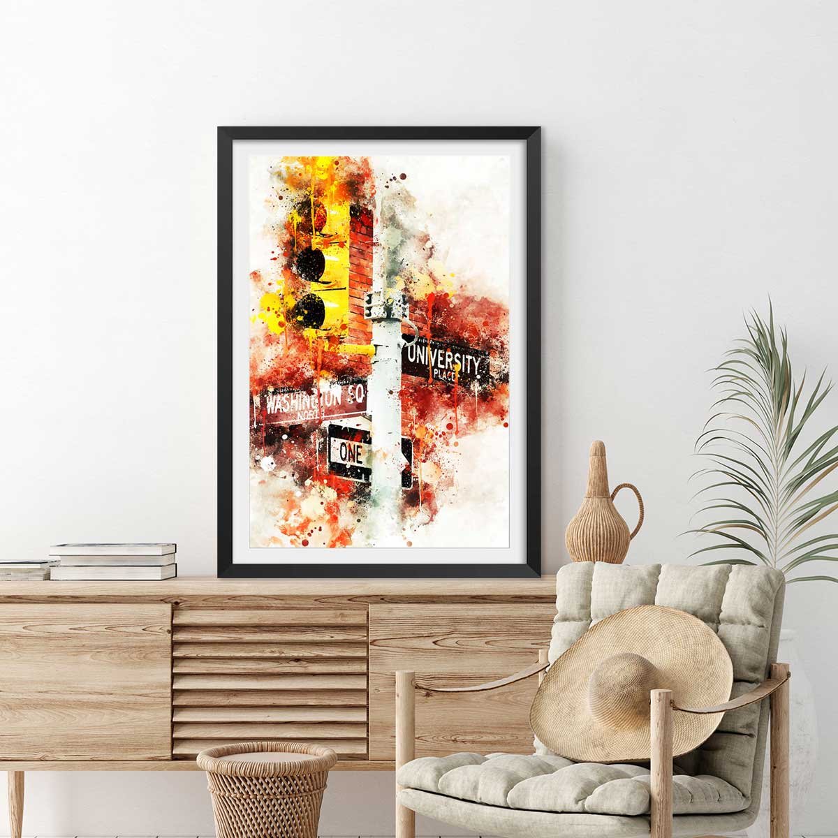 Affiche traffic lights university place affiche + cadre en bois - noir, HEXOA
