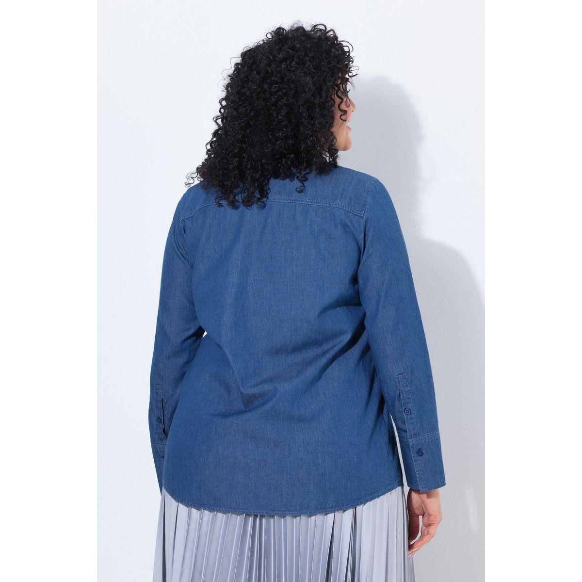 Chemisier en jean avec lavallière jean bleu moyen, ULLA POPKEN