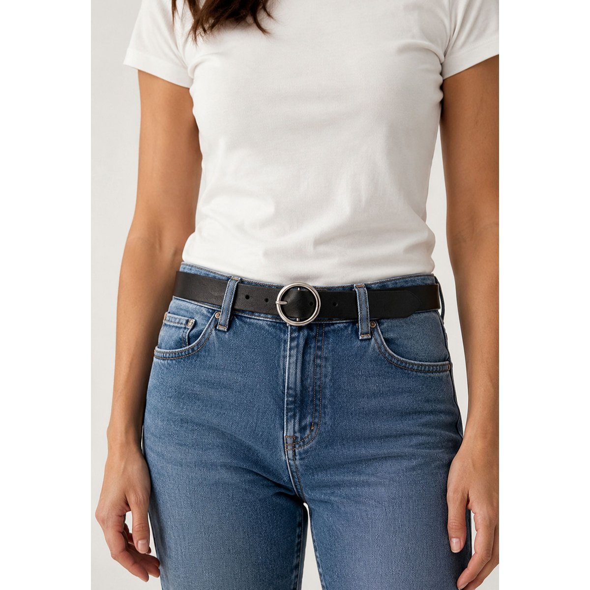 Ceinture balsa femme en cuir noir à boucle ronde BALSA noir, DEELUXE