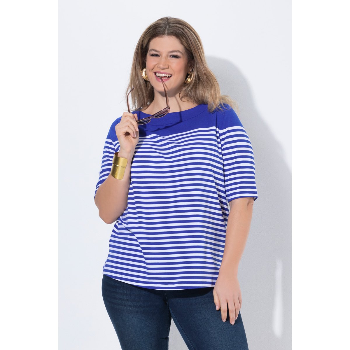Marinière à manches courtes et bleu roi, ULLA POPKEN