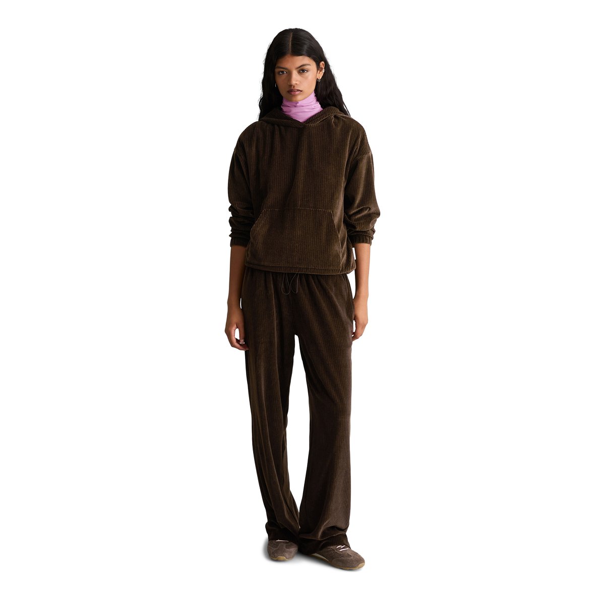 Sweat à capuche en velours côtelé, coupe décontractée en mélange de coton bio marron, MARC O’POLO DENIM