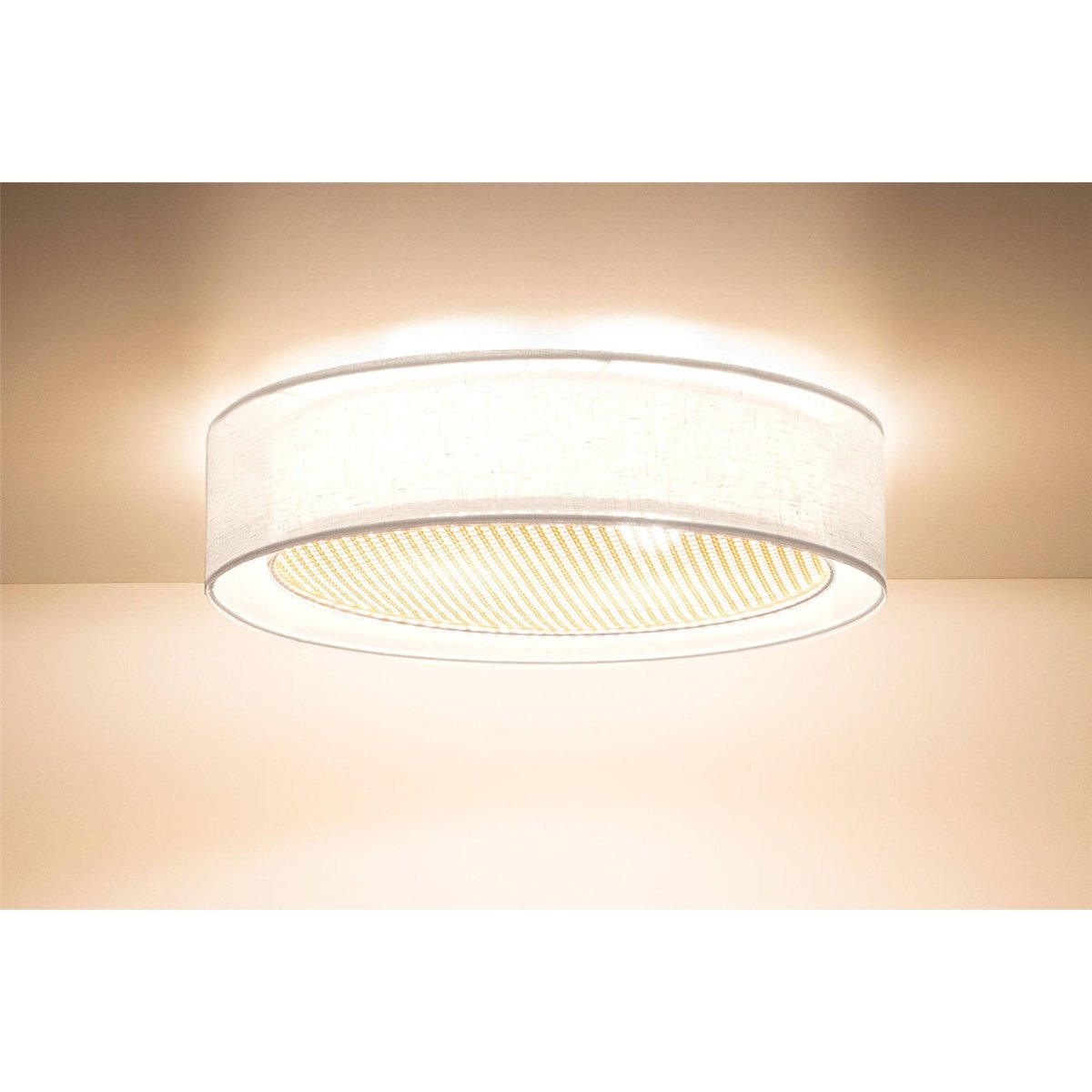 Plafonnier rond en tissu double couche Puro blanc tissu effet rotang beige, BPS KONCEPT