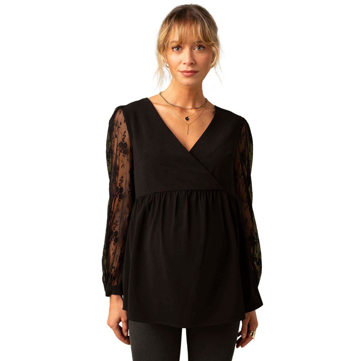 Blouse de grossesse en crêpe et dentelle noir, ENVIE DE FRAISE