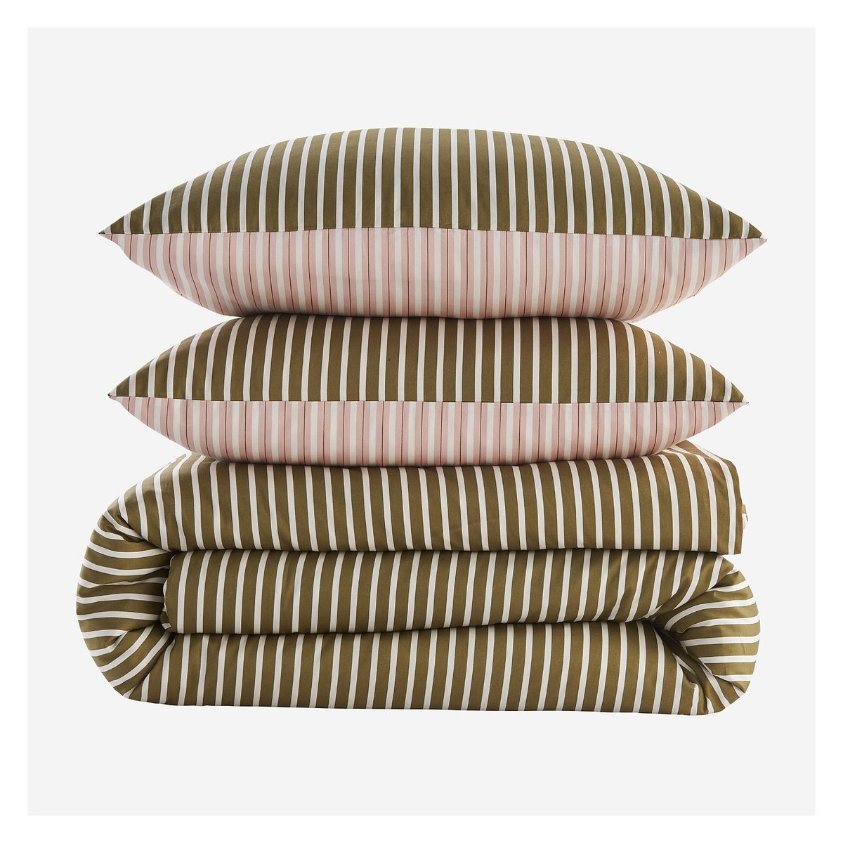 Parure de lit réversible en satin de coton bio Baudouin rose poudré, vert, HABITAT