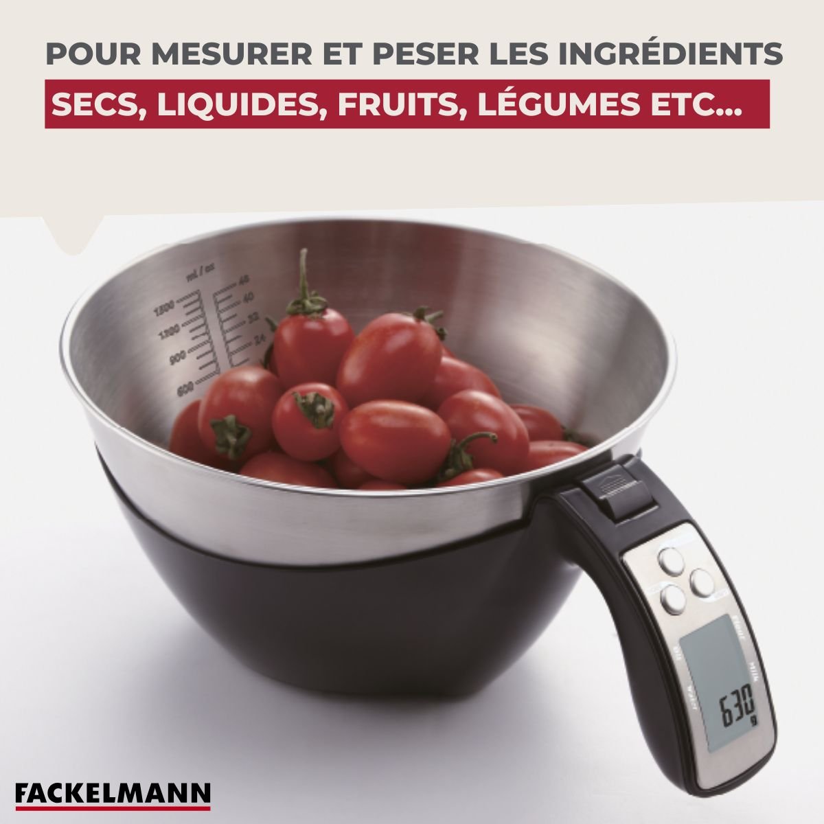 Balance de cuisine avec bol inox détachable noir,inox, FACKELMANN