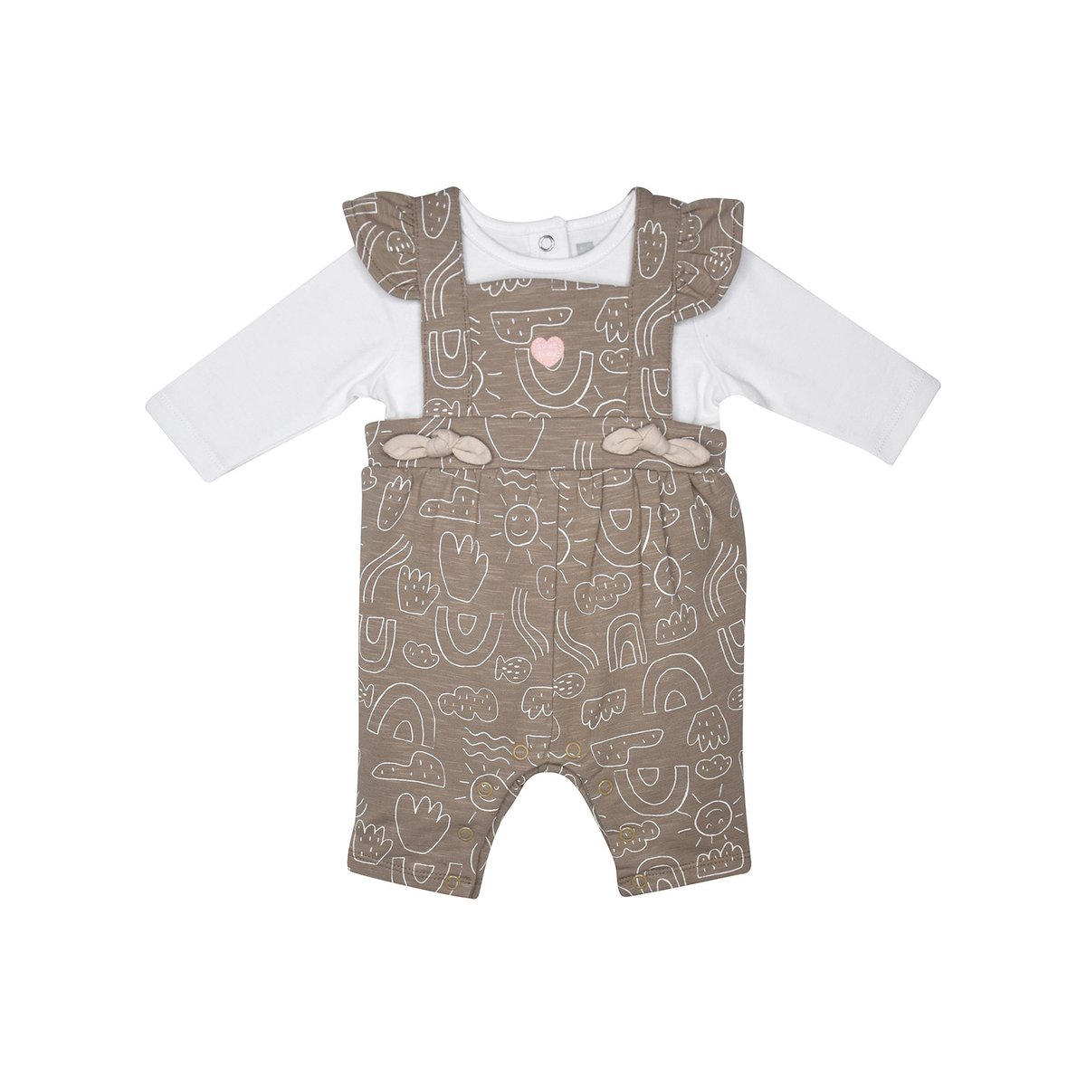 Tshirt salopette leonie maille long naissance blanc, SUCRE D'ORGE