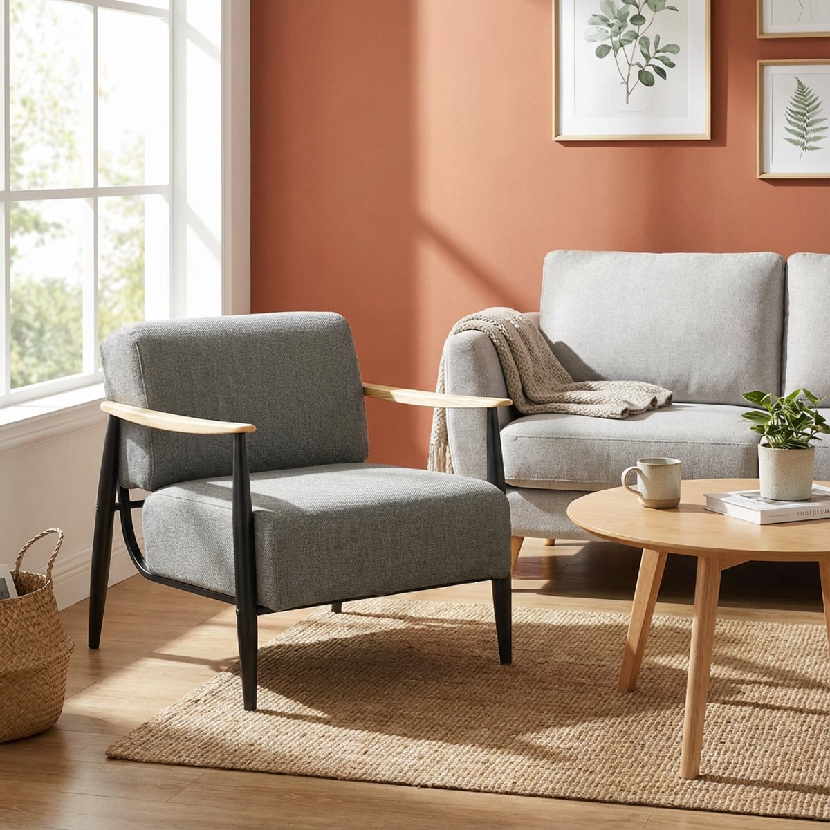 Fauteuil confortable style scandinave, MOLICA gris, MEUBLES COSY