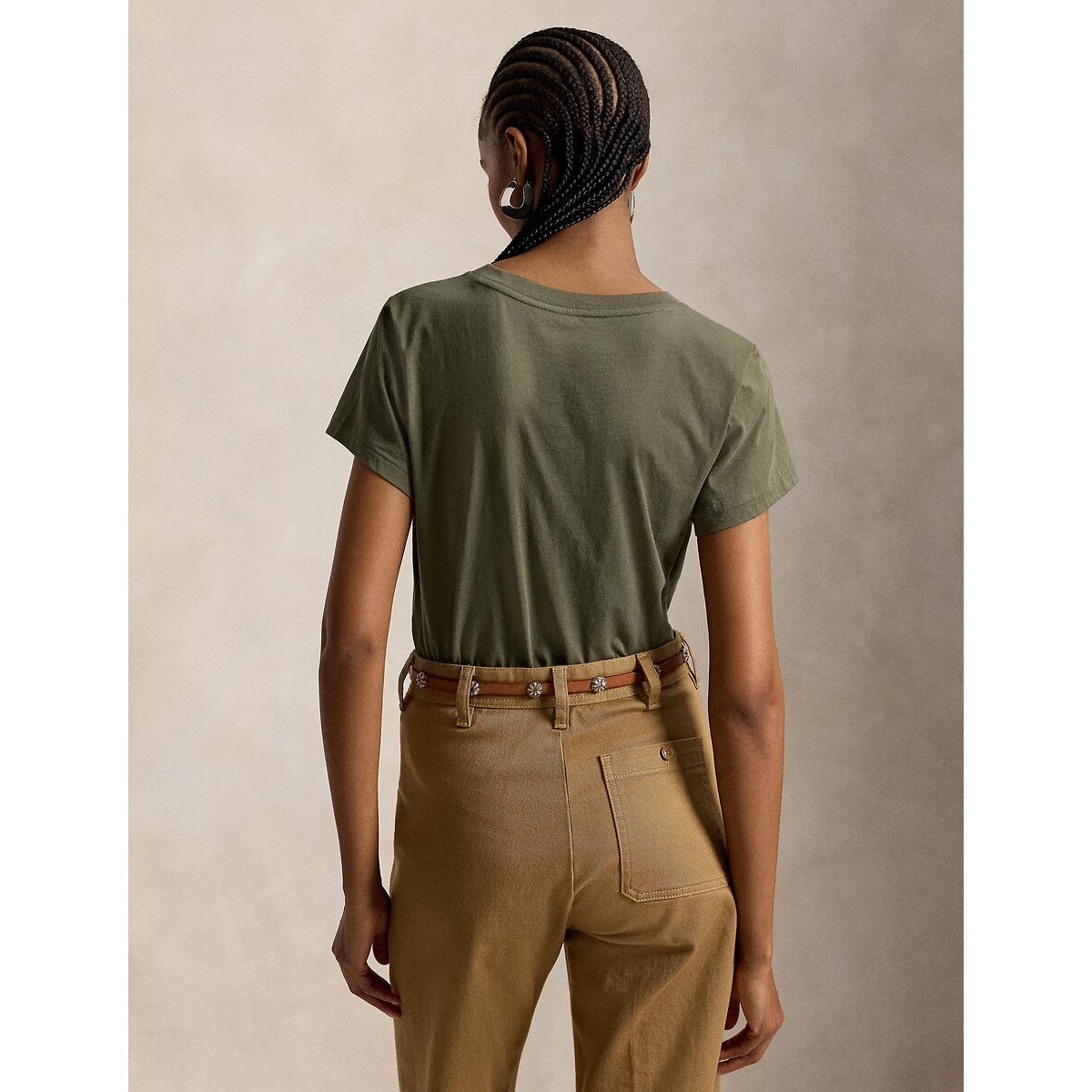 T-shirt col V à manches courtes kaki olive, POLO RALPH LAUREN