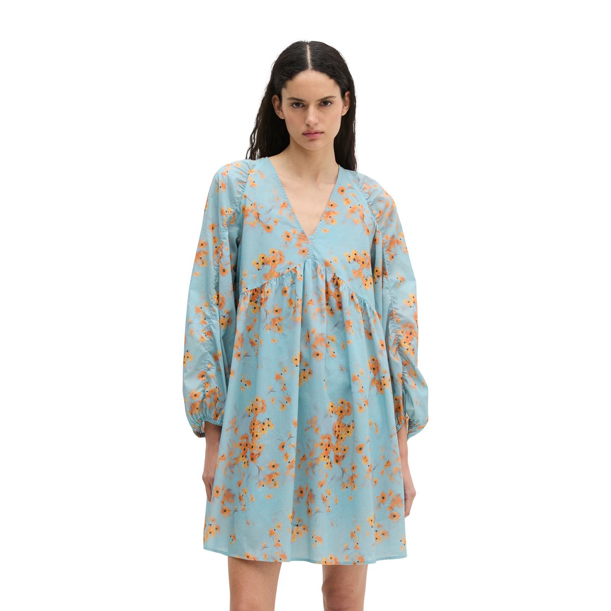 Robe d'été courte loose en voile de coton imprimé bleu moyen, MARC O'POLO