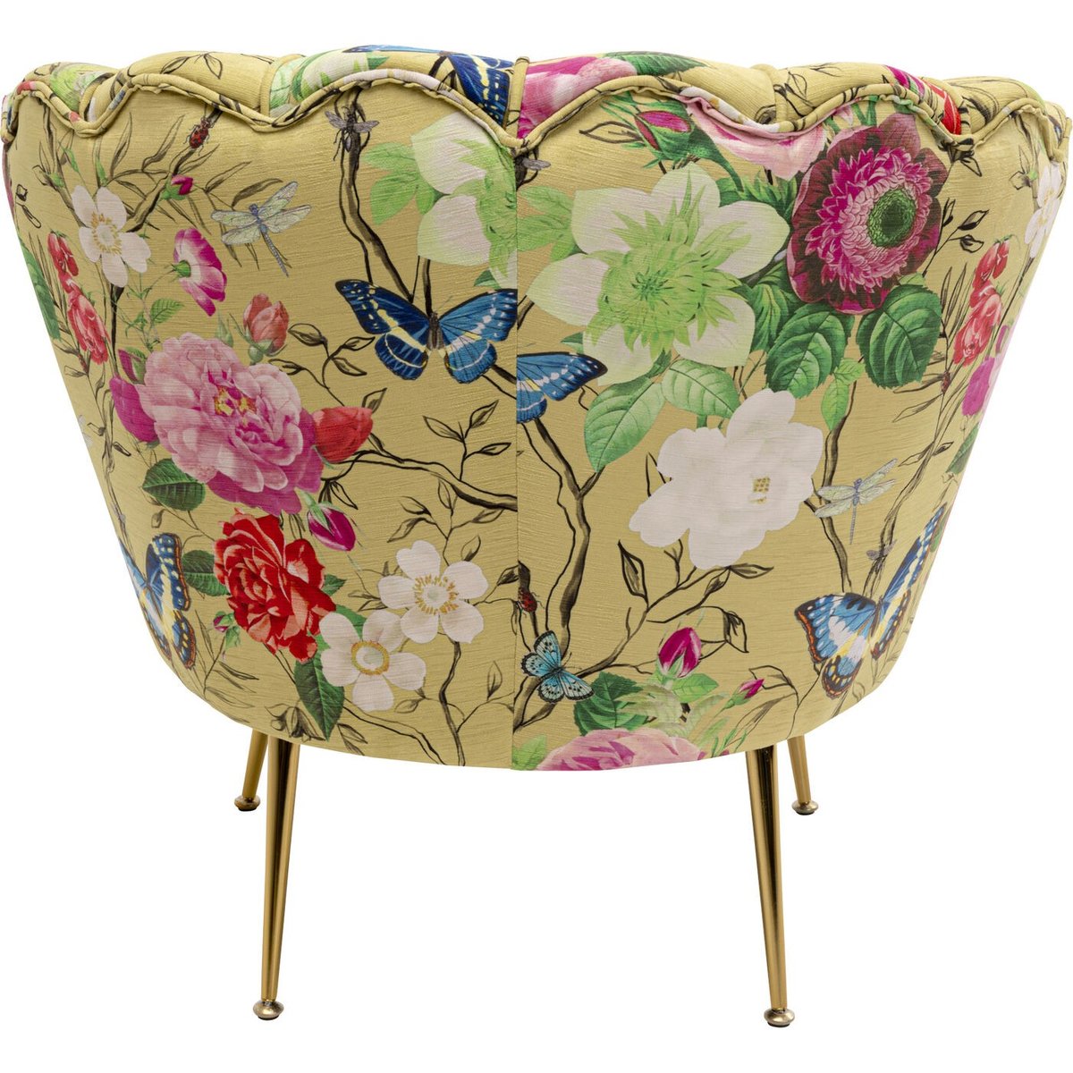 Fauteuil imprimé fleurs et papillons, FLOWER FEVER jaune, KARE DESIGN