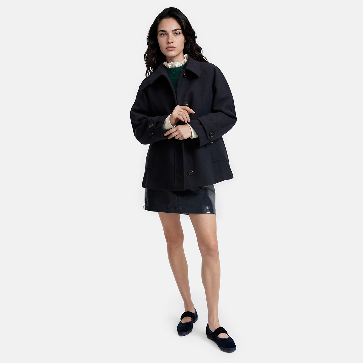 Manteau court et évasé bleu marine, LA REDOUTE COLLECTIONS