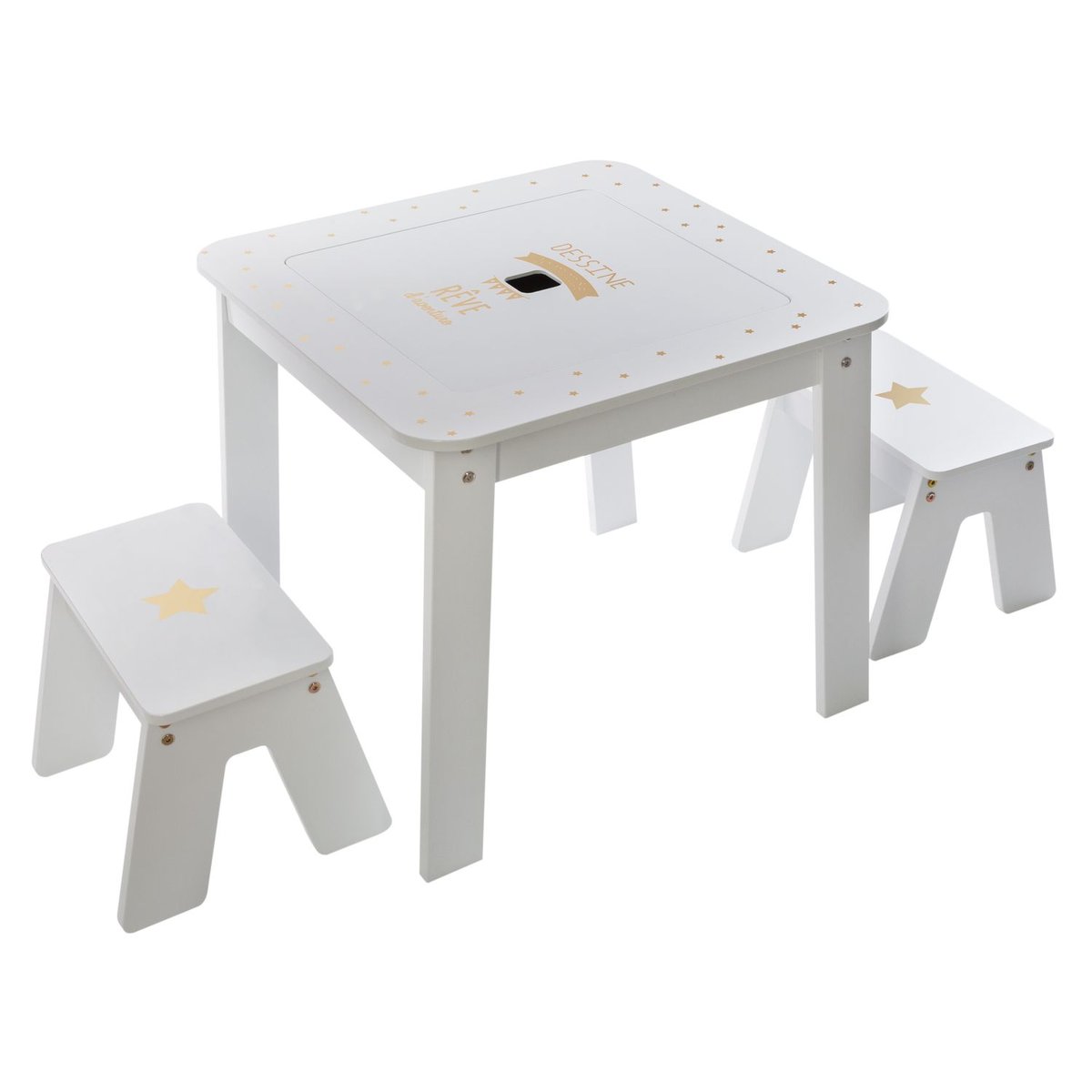 Table enfant avec 2 tabourets DOUCEUR blanc, ATMOSPHERA
