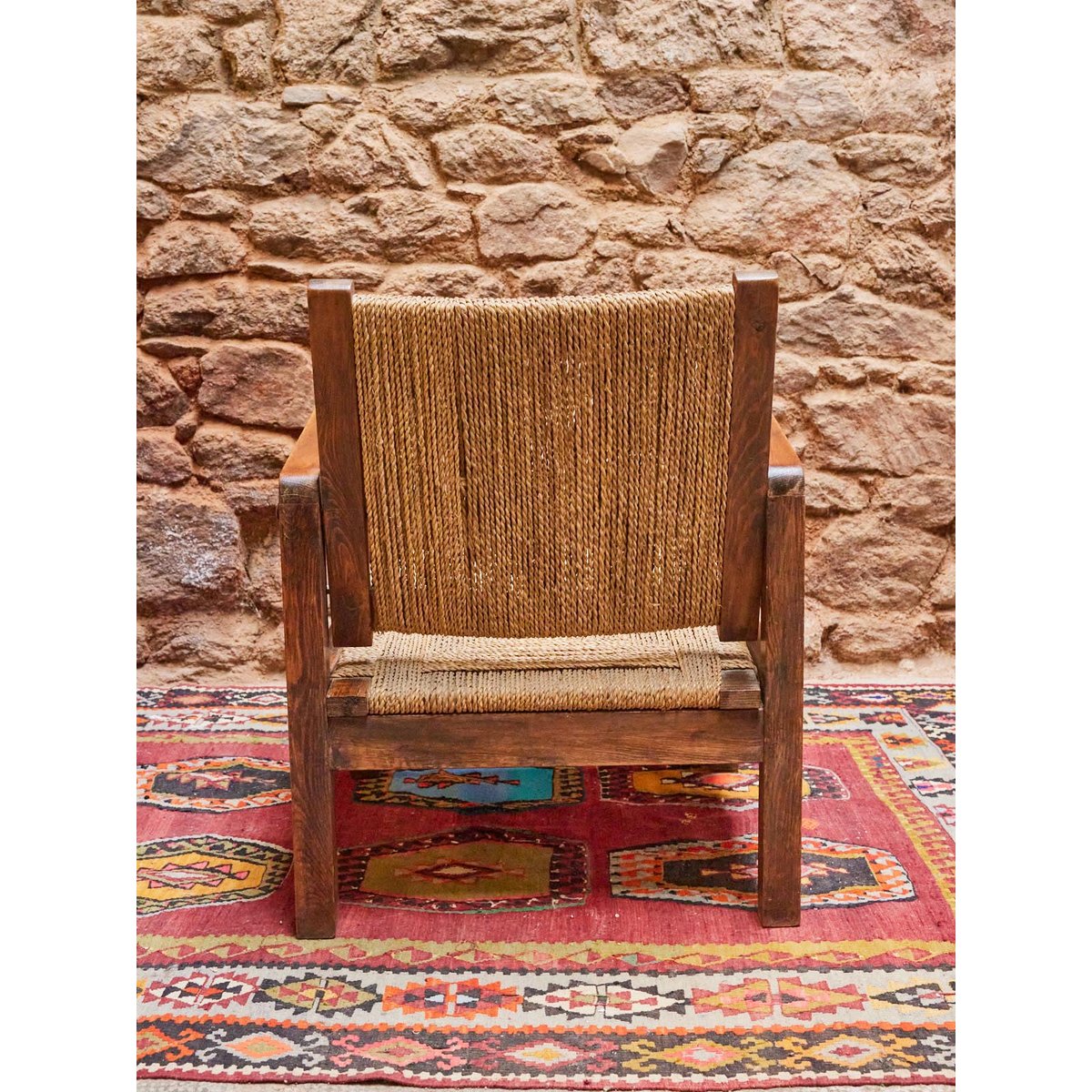 Paire de fauteuils en cordes des années 50 Ernest N°812 - Bon état bois foncé, DEBONGOUT