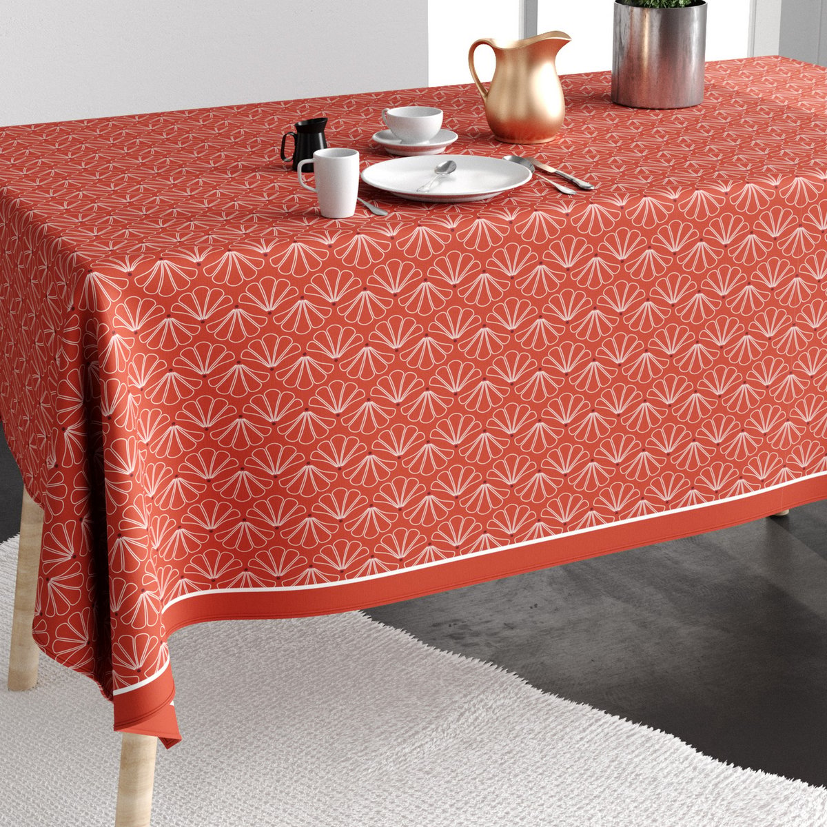 Nappe rectangulaire anti tache Coton Lotus rouge, EDEN