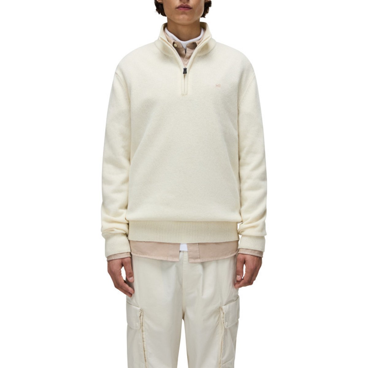 Pull en laine mélangée beige uni avec une coupe droite et un col camionneur beige, NAPAPIJRI