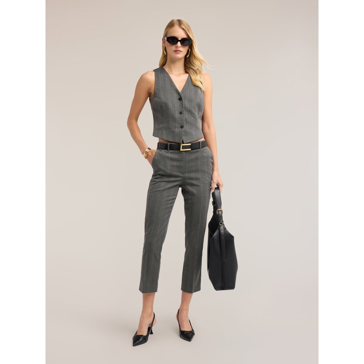 Pantalon slim à rayures gris, MOTIVI