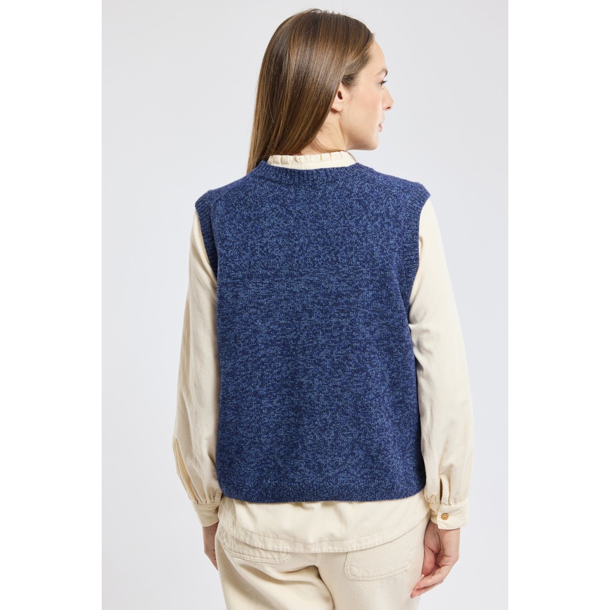 Pull sans manche en laine twilight blue mélangé, ARMOR-LUX