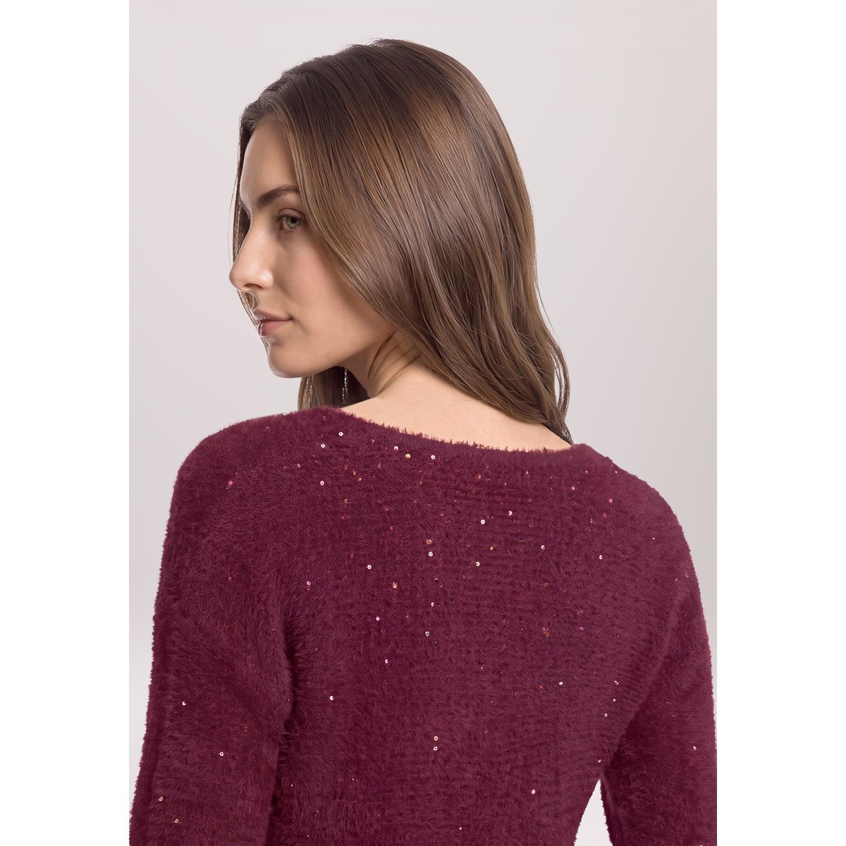 Pull-over en maille à encolure en v maroon banner, BETTY BARCLAY