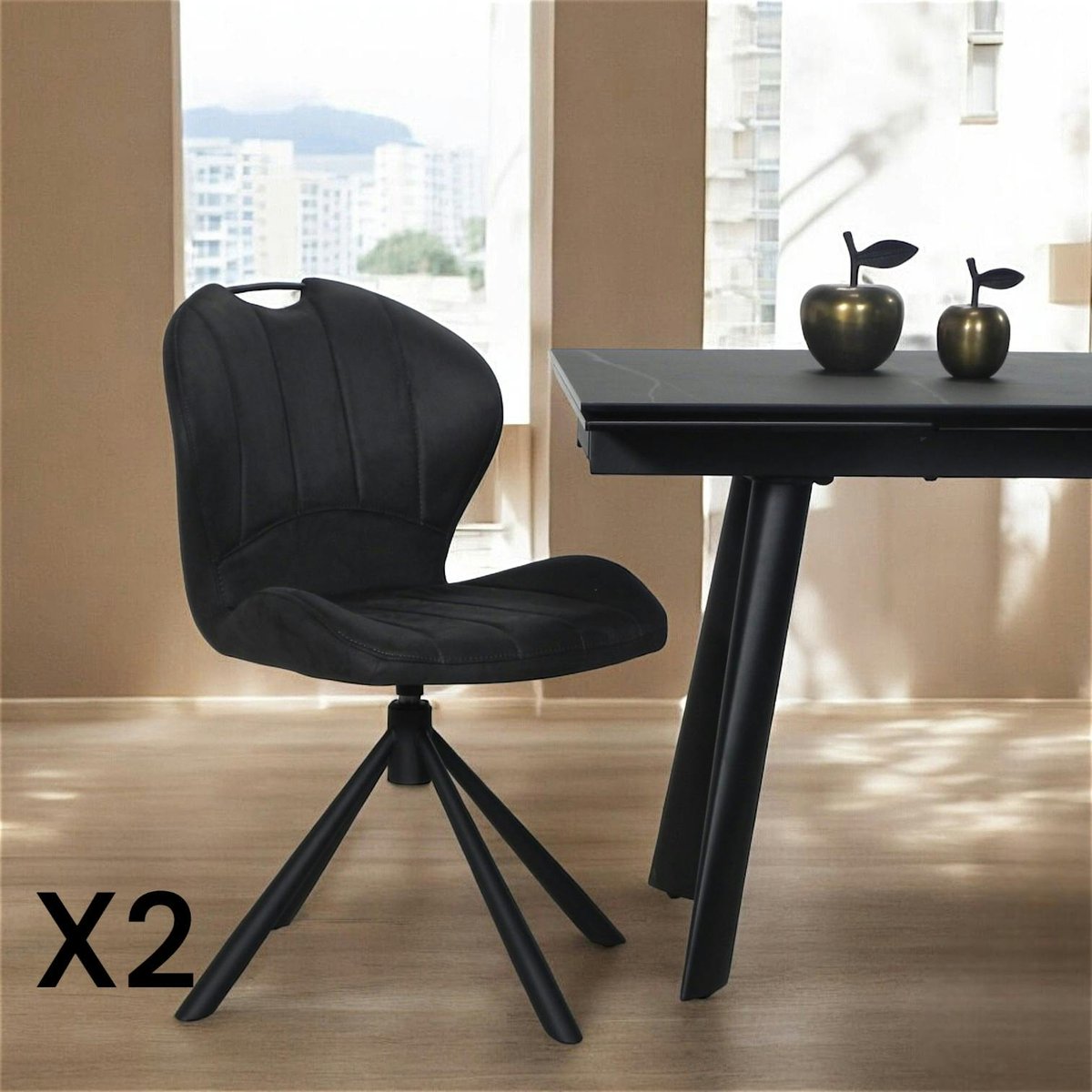 Chaise pivotante anthracite avec dossier courbe, (lot de 2) LOMBARDIE anthracite, PIER IMPORT