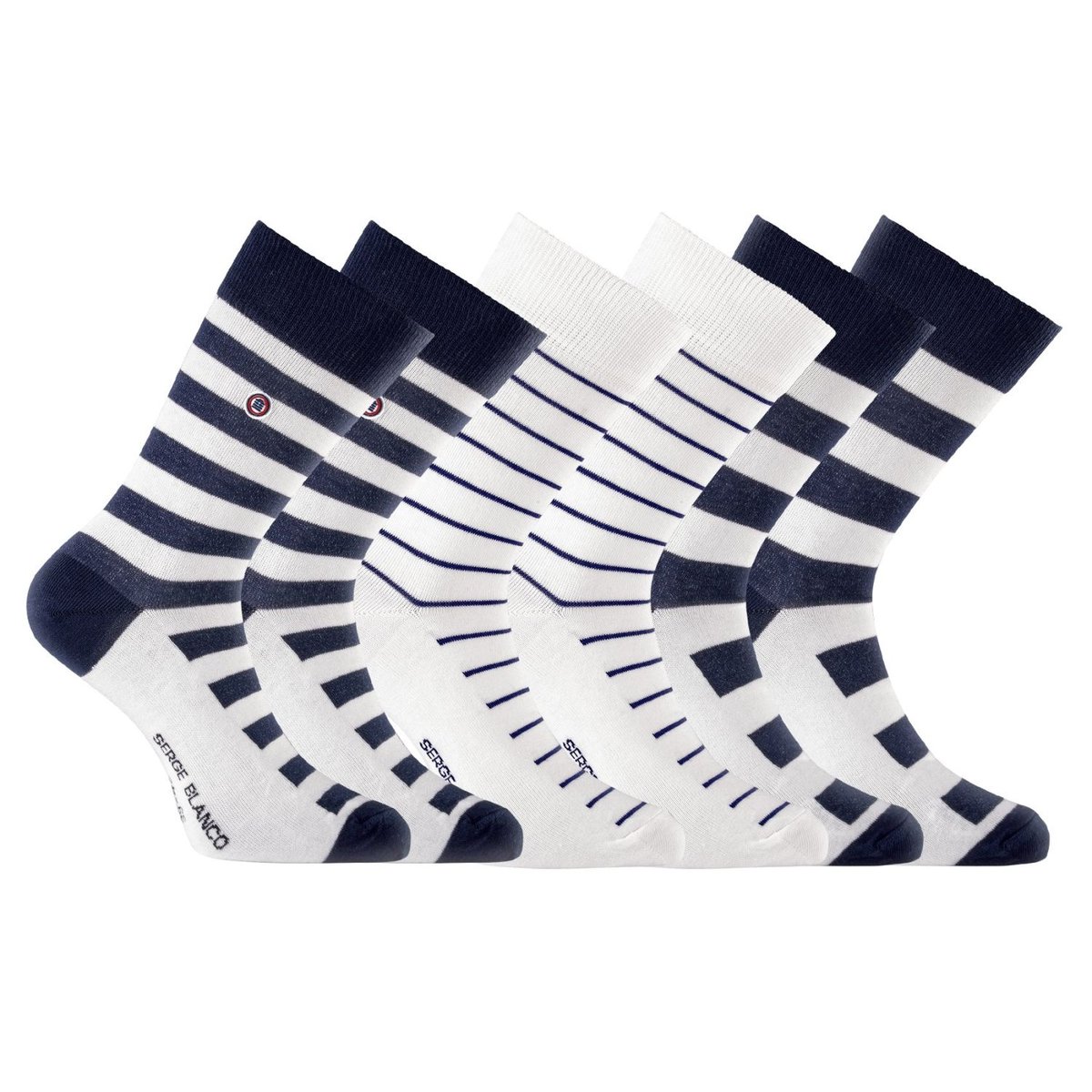 Lot De 6 Paires De Chaussettes Coton blanc/noir, SERGE BLANCO
