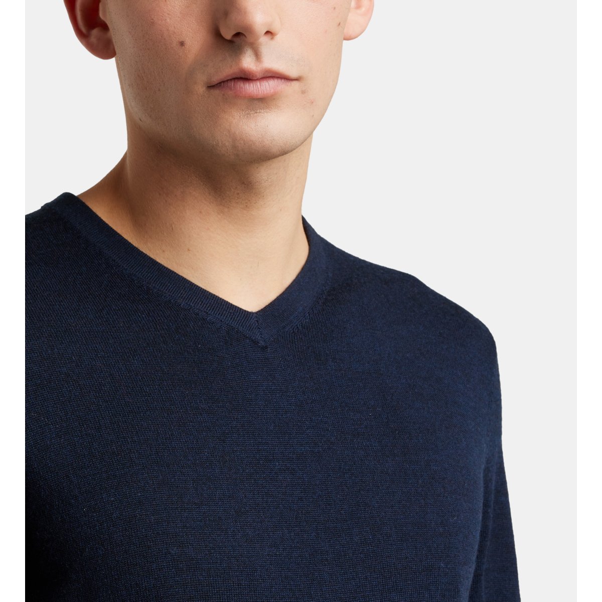 Pull droit terive col v laine mérinos responsable bleu marine, GALERIES LAFAYETTE