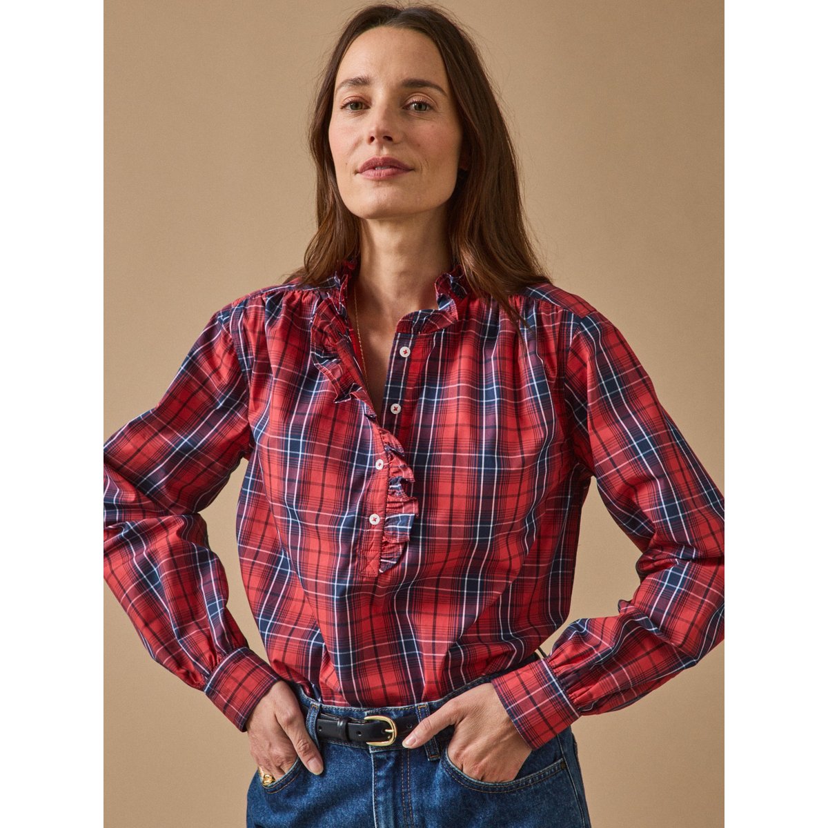 Blouse carreaux - Coupe Noémie carreaux bleu/rouge, CYRILLUS