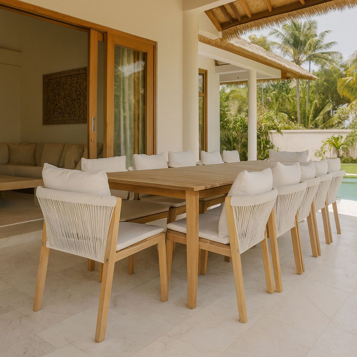 Salon de jardin table et 10 chaises en acacia, FIDJI bois d'acacia, NOW'S HOME