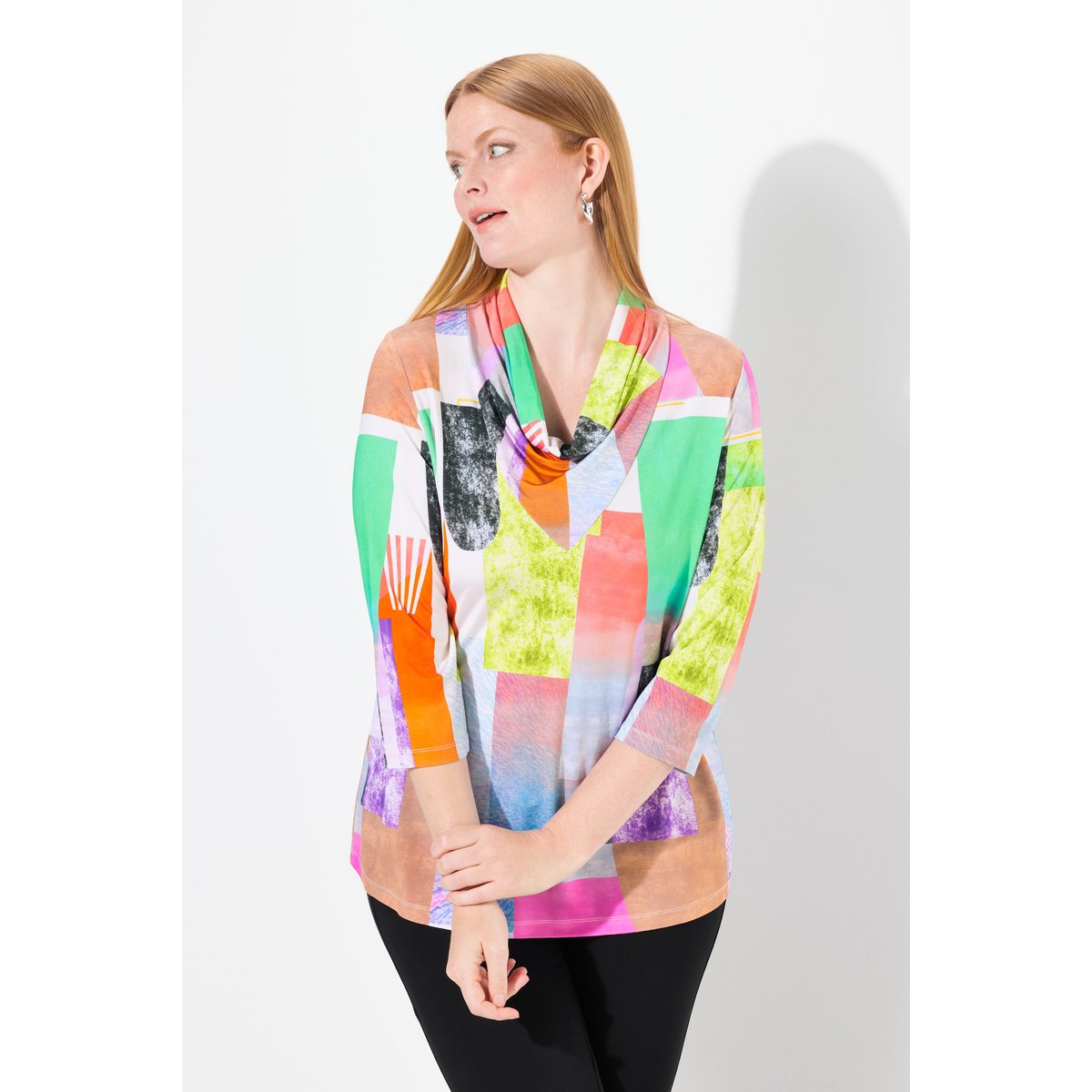 T-shirt en tissu fluide slinky avec imprimé blanc neige, ULLA POPKEN