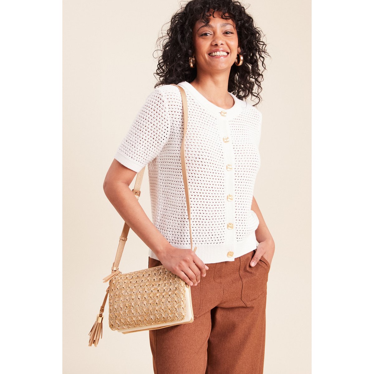 Sac pochette tressé ecru, BREAL