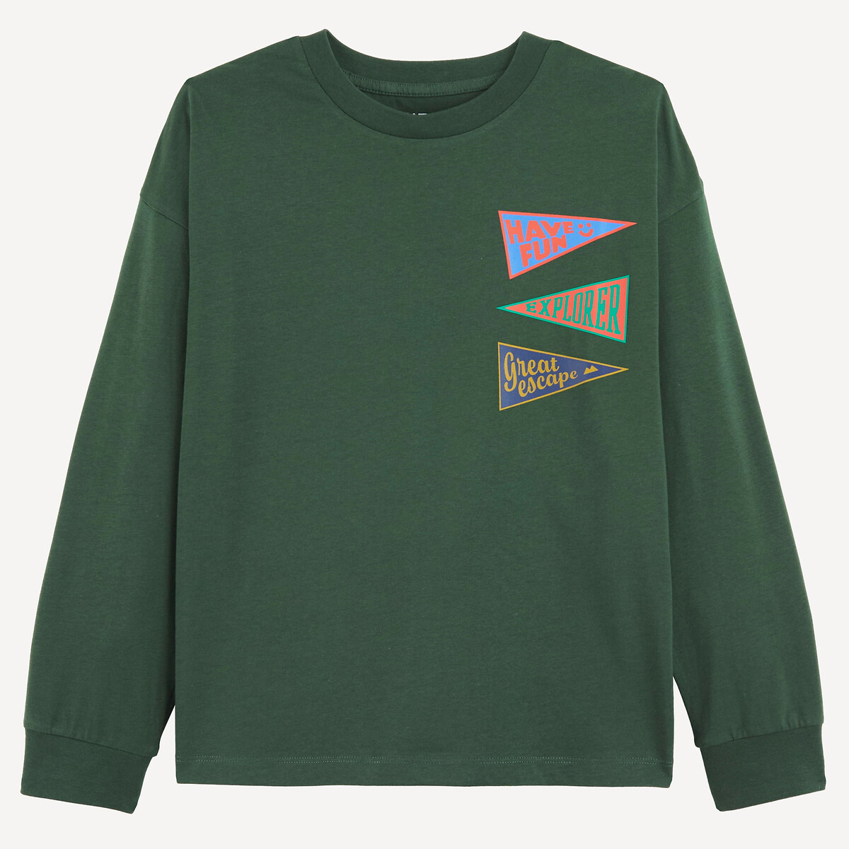 T-Shirt mit Rundhalsausschnitt, langen Ärmeln, Wimpelaufdruck grün, LA REDOUTE COLLECTIONS