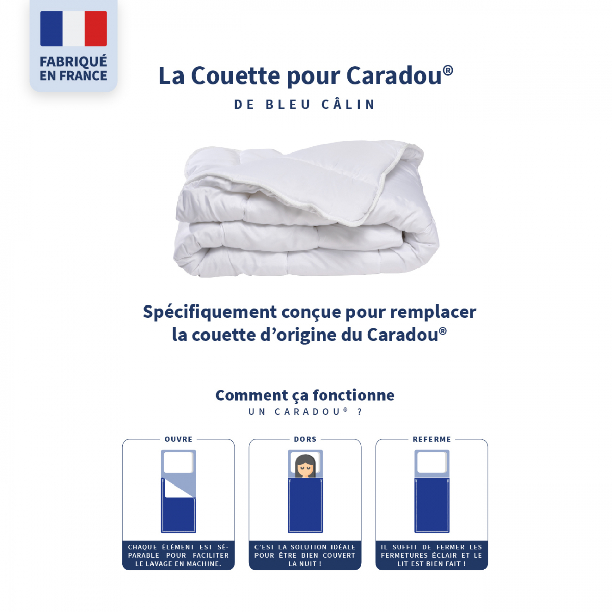 Couette enfant pour Caradou® temperée blanc, BLEU CALIN