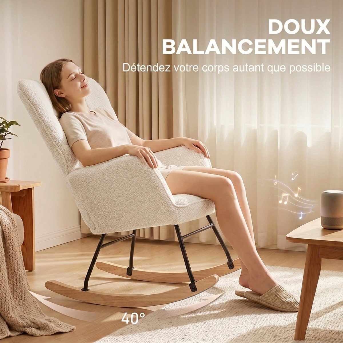 Fauteuil à bascule Revêtement bouclette Beige beige, HOMCOM