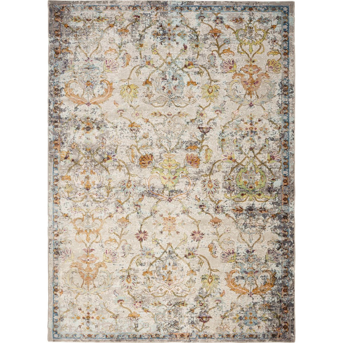 Tapis rectangulaire à poil court beige clair multicolore style oriental patiné, ARTE ESPINA
