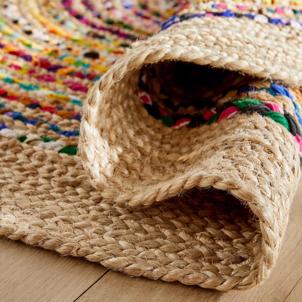 Jaco 150cm Diameter Colourful Round Jute & Cotton Rug multi-coloured, AM.PM