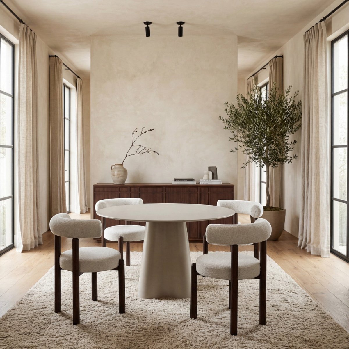 Table repas D120 en verre vert mat beige, ZAGO