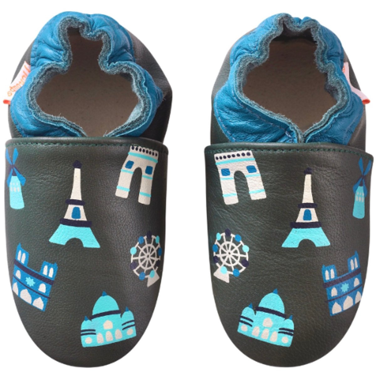 Chaussons bébé cuir souple Jimmy à Paris vert, TICHOUPS