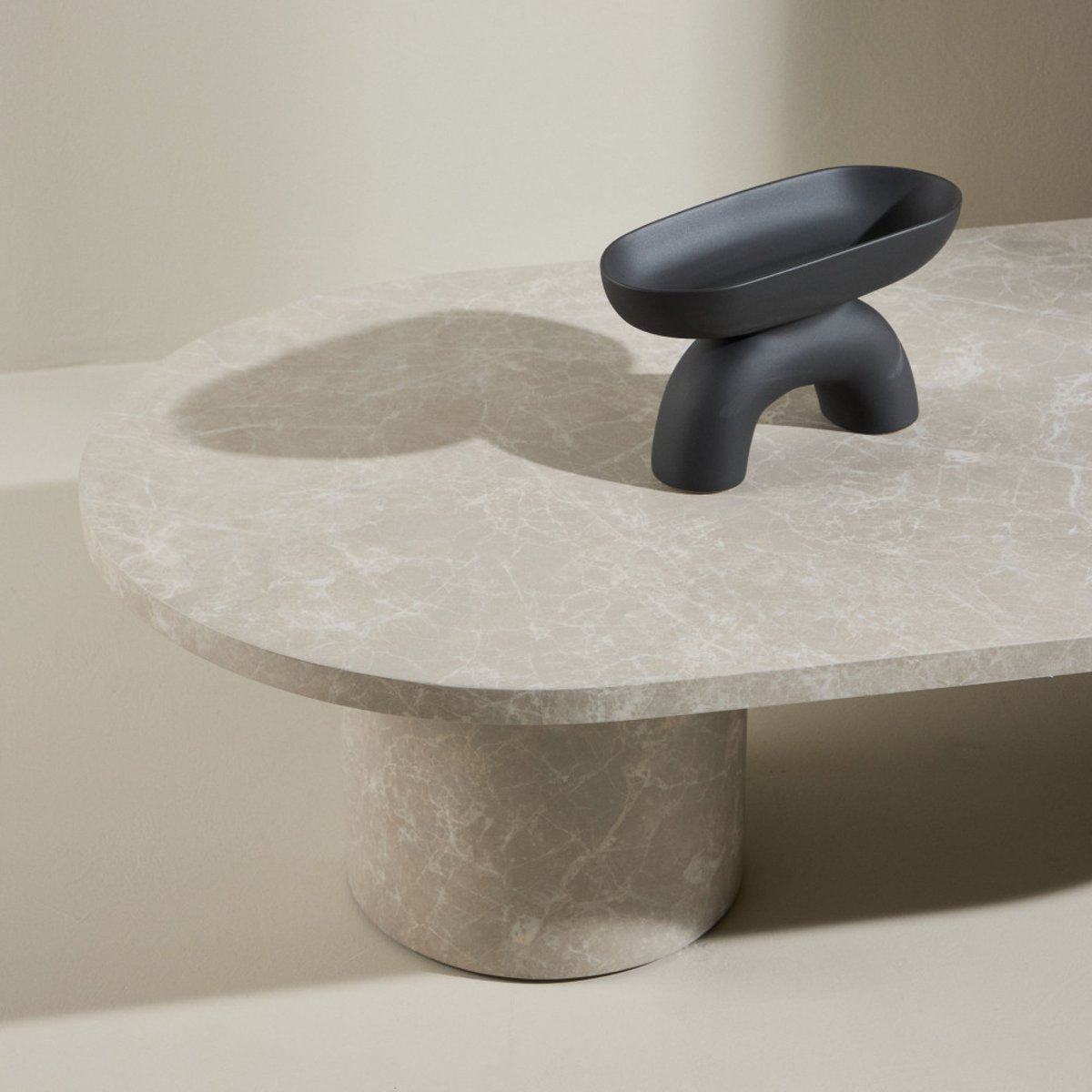 Table basse ovale effet marbre 120x60cm- NARVIK beige, VENTURE HOME