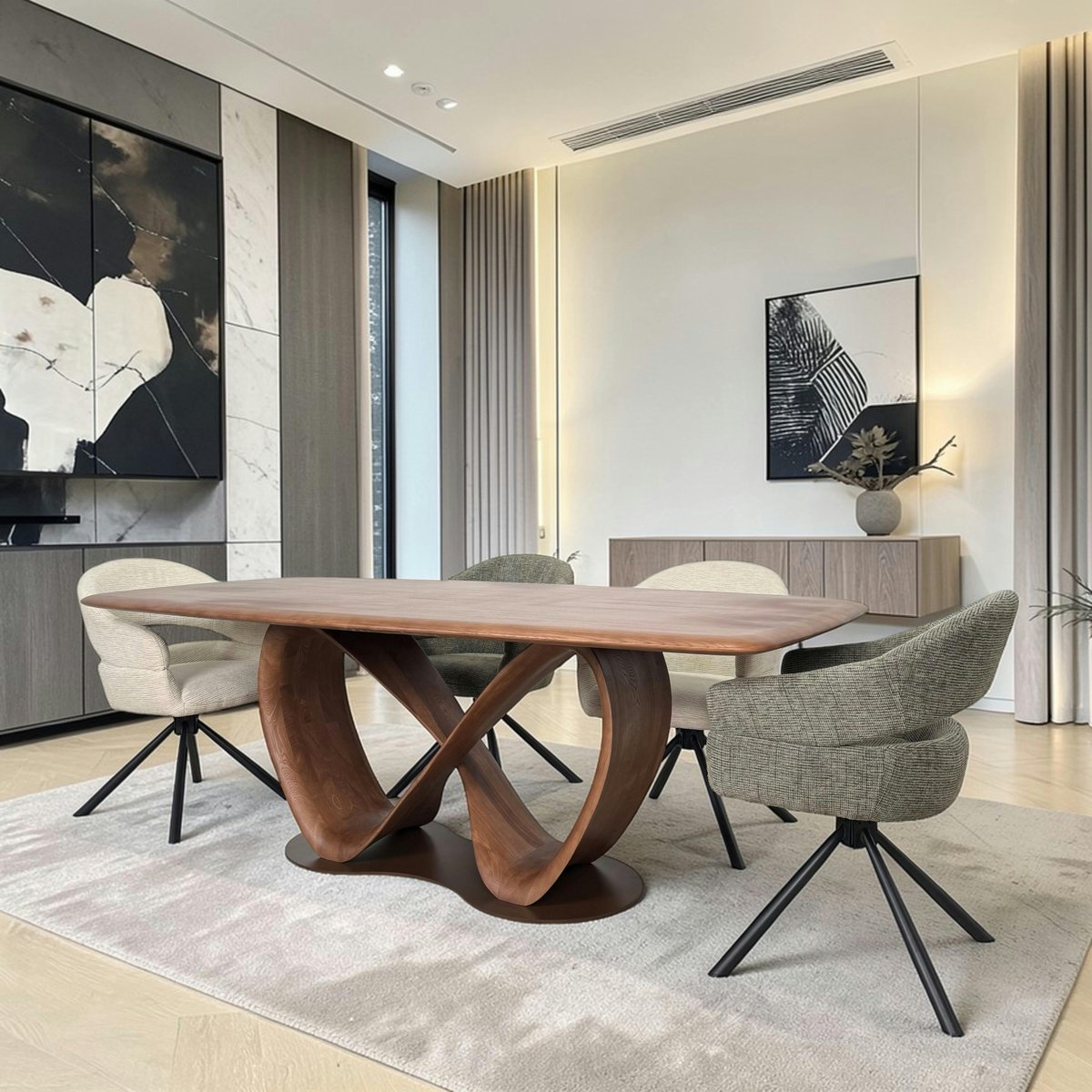 Table à manger bois de frêne à pied design ruban 220 cm ALDER marron, PIER IMPORT
