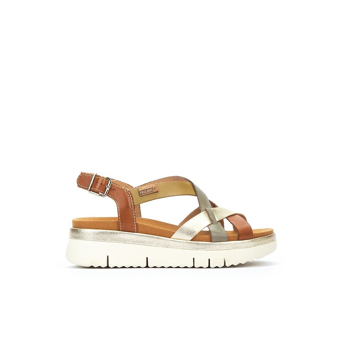 Sandales compensées en cuir, PALMA cognac, PIKOLINOS