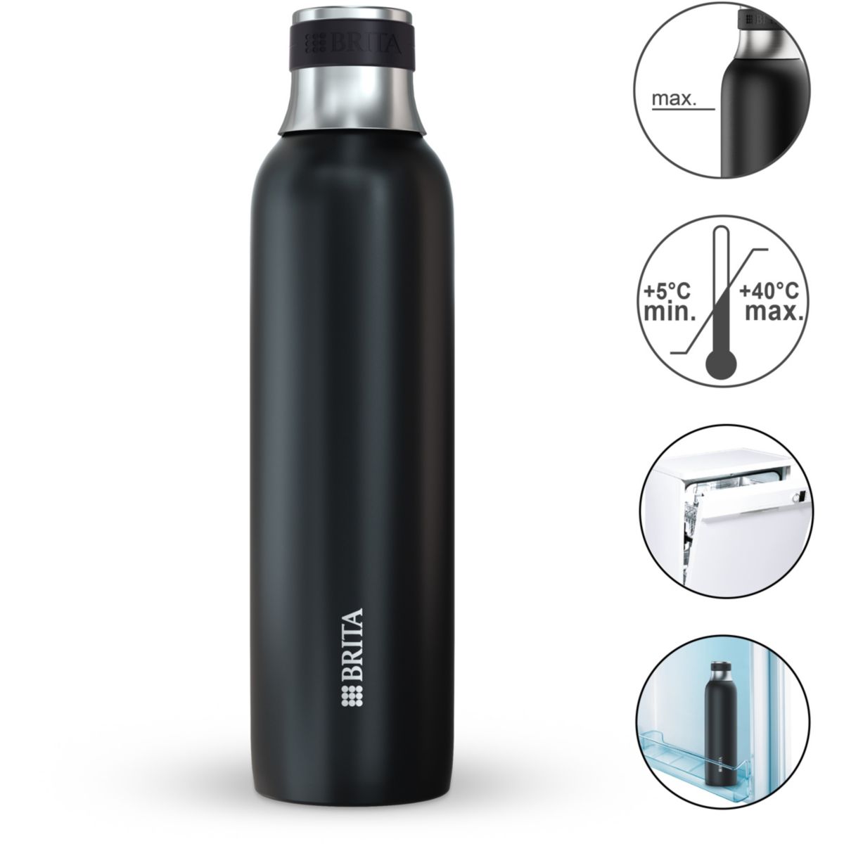Bouteille isotherme noire sodaTRIO 0.65L couleur unique, BRITA