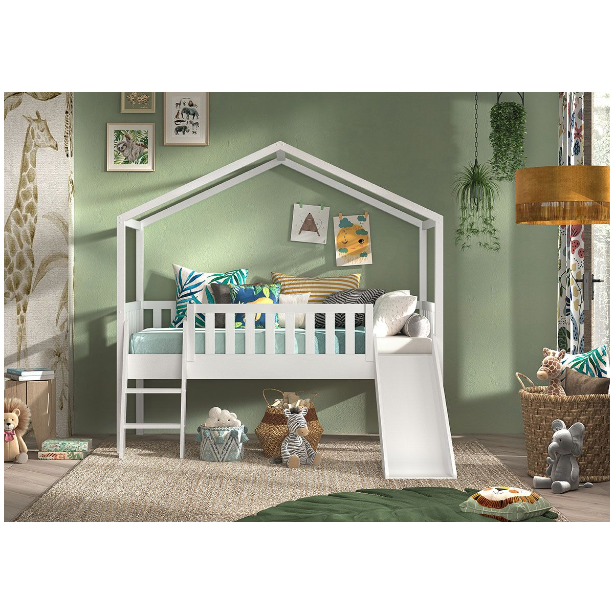 Lit cabane 90x200 DALLAS blanc couleur unique, VIPACK