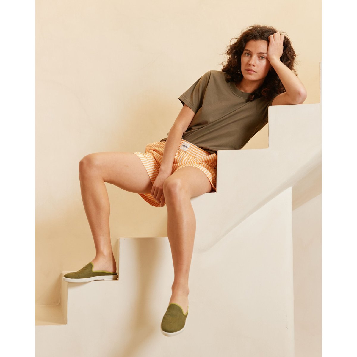 Mules d'été en lin vert kaki pistache, ANGARDE