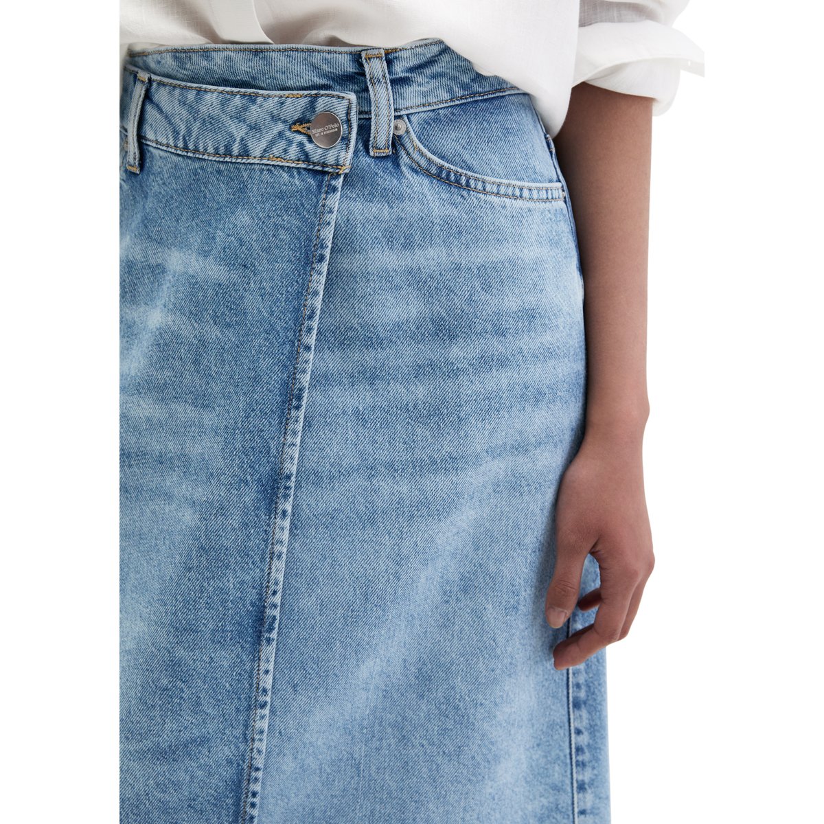 Jupe en jean X-Front A-Shape en mélange de lyocell, de lin et de coton nleu clair, MARC O'POLO